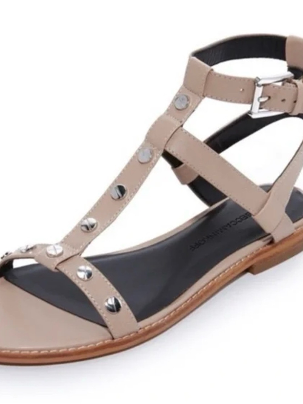 Rebecca Minkoff Beige Studded T-Strap Sandals